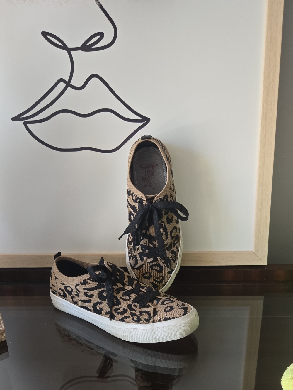 Jellypop Leopard Knit Lace-Up Sneakers - Tan/Black